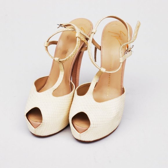 Giuseppe Zanotti Beige Snakeskin Leather Platform Heel - Picture 6 of 6